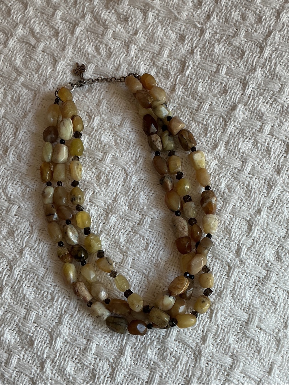 Vintage Multi-Strand Thai Barse Yellow Brown Stone Beaded Necklace